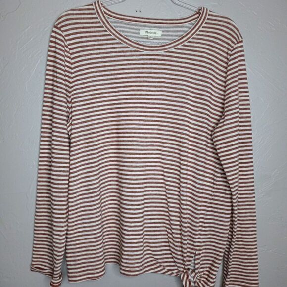 Madewell Soundcheck Side Tie Tee in Brown & White Stripe - Picture 1 of 4